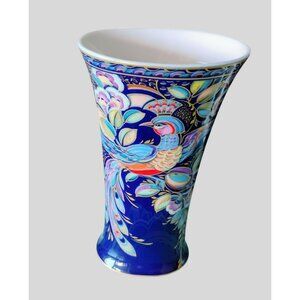 Kaiser Germany Karibik Porcelain Vase, Phoenix Bird on Cobalt Blue, 7" Nossek